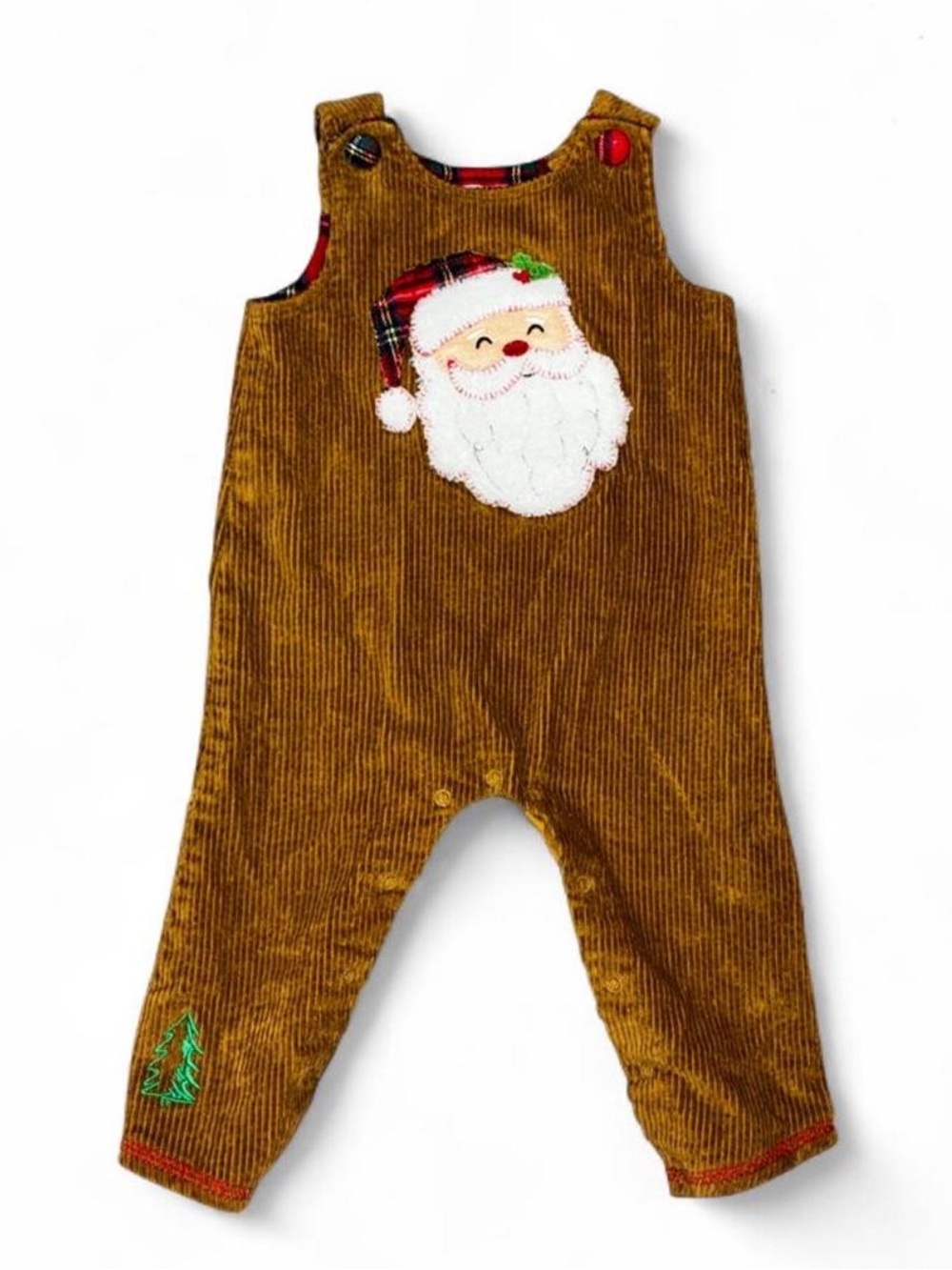 Mud Pie Mustard Brown Corduroy Santa Applique Overalls